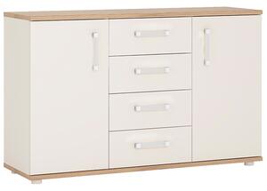 Kast Wooden Sideboard In White Gloss Oak With 2 Doors 4 Drawers