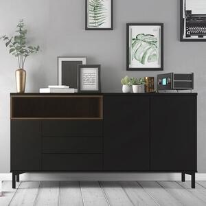 Romtree Wooden 3 Doors 3 Drawers Sideboard In Black And Walnut