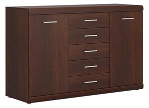 Impro Wooden Sideboard In Dark Mahogany With 2 Doors 5 Drawers