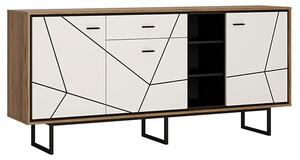 Brecon Wooden Wide Sideboard In Walnut And White High Gloss