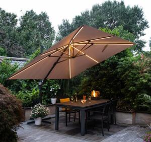 Hawo Lumen LED Square Cantilever Parasol In Sand