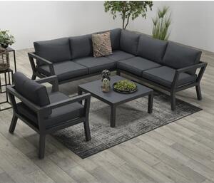 Colap Corner Sofa With Coffee Table And Armchair In Carbon Black