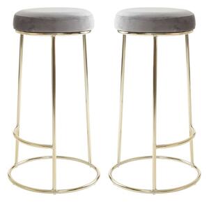 Intercrus Tall Grey Velvet Bar Stools With Gold Frame In A Pair