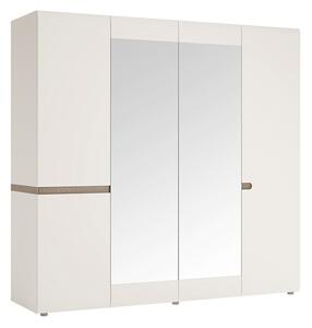 Cheya Mirrored 4 Doors Gloss Wardrobe In White And Truffle Oak