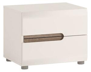 Cheya Gloss 2 Drawers Bedside Cabinet In White And Truffle Oak