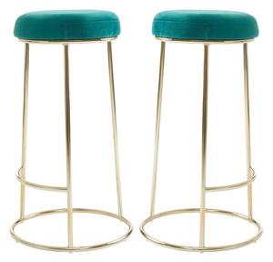 Intercrus Tall Green Velvet Bar Stools With Gold Frame In A Pair