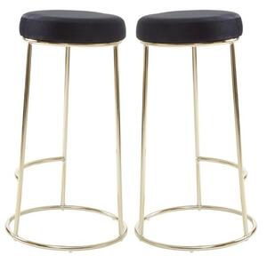 Intercrus Tall Black Velvet Bar Stools With Gold Frame In A Pair