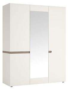 Cheya Mirrored 3 Doors Gloss Wardrobe In White And Truffle Oak