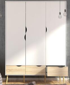 Oklo Wooden Wardrobe With 3 Doors 3 Drawers In White And Oak