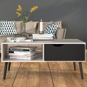 Oklo 1 Drawer Storage Coffee Table In White And Matt Black