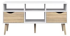 Oklo Wooden 2 Drawers 4 Shelves TV Stand In White And Oak