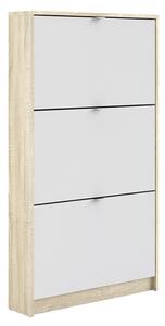 Shovy Wooden Shoe Cabinet In White And Oak With 3 Doors 1 Layer