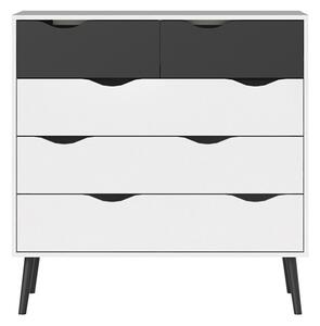 Oklo Wooden Chest Of 5 Drawers In White And Matt Black