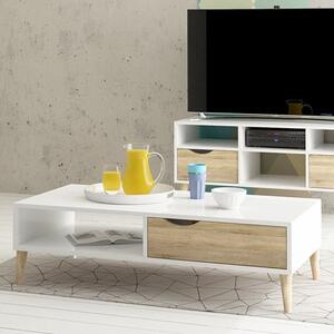 Oklo 1 Drawer Wooden Storage Coffee Table In White And Oak