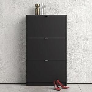 Shovy Wooden Shoe Cabinet In Matt Black With 3 Doors And 1 Layer