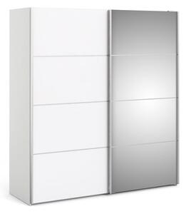 Reck Mirrored Sliding Doors Wardrobe In White With 2 Shelves