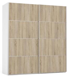 Wonk Wooden Sliding Doors Wardrobe In White Oak With 2 Shelves