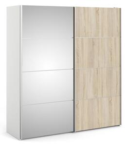 Wonk Mirrored Sliding Doors Wardrobe In White Oak With 2 Shelves