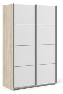 Vrok Wooden Sliding Doors Wardrobe In Oak White With 2 Shelves