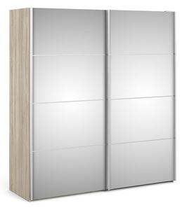 Vrok Mirrored Sliding Doors Wardrobe In Oak With 2 Shelves