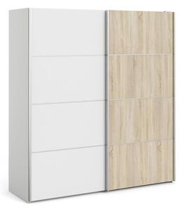 Dcap Wooden Sliding Doors Wardrobe In White Oak With 2 Shelves