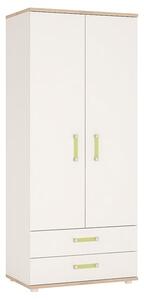 Kaas Wooden Wardrobe In White High Gloss And Oak