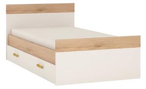 Kepo Wooden Single Bed With Drawer In White High Gloss And Oak