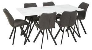 Wesko Glass Top Dining Table In White With 6 Grey Leather Chairs