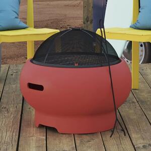 Ashur Ceramic Burning Fire Pit With Grilling In Red Persimmon