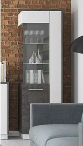 Zinger LED Left Handed Glass Display Cabinet In Grey And White