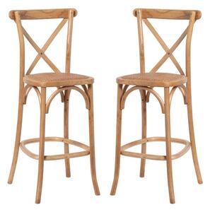 Hapron Cross Back Light Oak Wooden Bar Stools In Pair