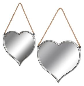 Crawlier Set Of 2 Heart Mirrors In Bronze Frame With Rope Detail