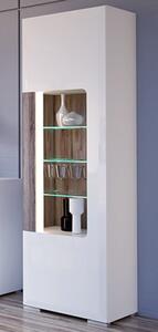 Tortola LED Tall Wooden Display Cabinet In Oak And White Gloss