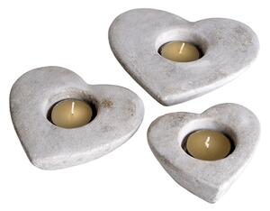 Hilari Stone Set Of Three Heart Tea Light Holders In Cream