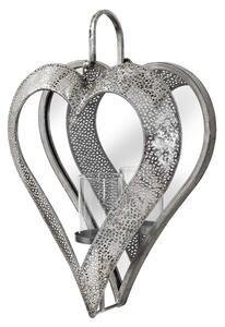 Pauma Large Heart Mirrored Tealight Holder in Antique Silver