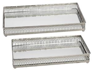 Elegiac Nickel Rectangular Set Of Two Tea Tray In Antique Silver