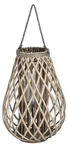 Cave Large Wicker Bulbous Lantern In Brown With Glass Hurricane