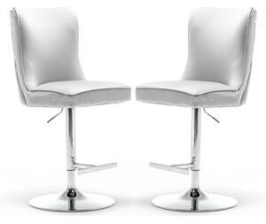 Belkon Light Grey Velvet Upholstered Gas-Lift Bar Chairs In Pair