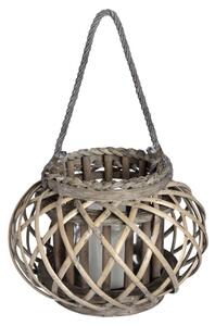 Cave Large Wicker Basket Lantern In Brown With Glass Hurricane