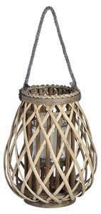 Cave Small Wicker Bulbous Lantern In Brown With Glass Hurricane