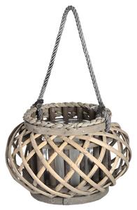 Cave Small Wicker Basket Lantern In Brown With Glass Hurricane