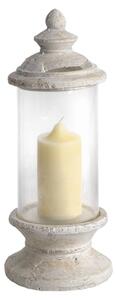 Hilari Glass Lantern In Clear With Cream Stone Top And Base