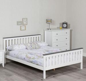 Setae Wooden Small Double Bed In White And Grey