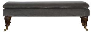 Trenton Velvet Hallway Seating Bench In Grey With Castor Legs