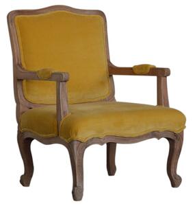 Rarer Velvet French Style Accent Chair In Mustard And Sunbleach