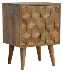 Tufa Wooden Cube Carved Bedside Cabinet In Oak Ish 2 Drawers