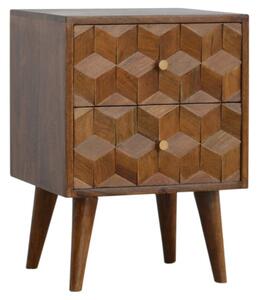 Tufa Wooden Cube Carved Bedside Cabinet In Chestnut 2 Drawers