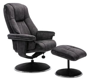 Dollis Fabric Swivel Recliner Chair And Footstool In Liquorice