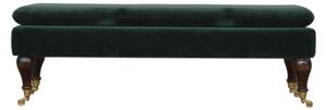 Trenton Velvet Hallway Seating Bench In Green With Castor Legs