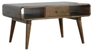 Bacon Wooden Curved Coffee Table In Grey Washed With 2 Drawers